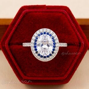 925 Sterling Silver Oval cut white Blue Cubic Zirconia Infinity Band Ring Sz 9